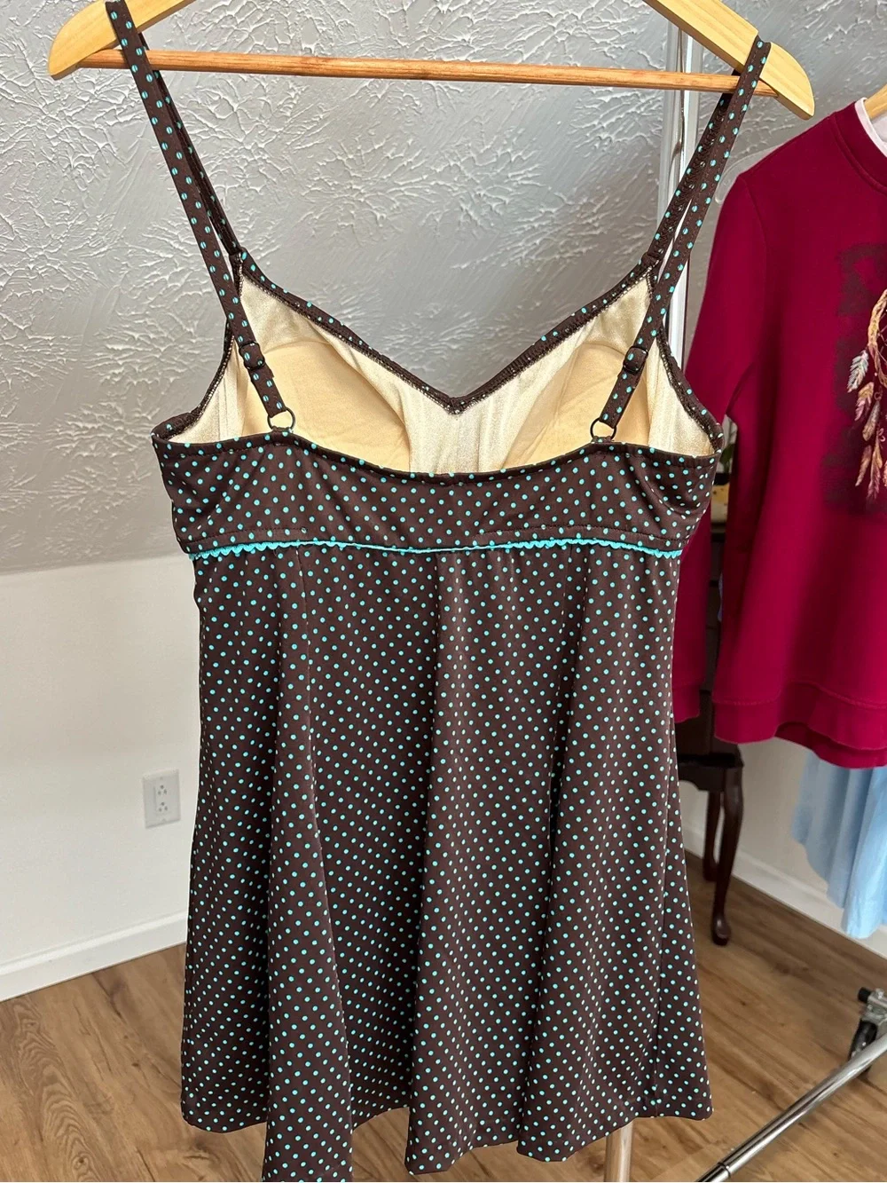 Le Cove polka dot one piece swim dress, size 14
